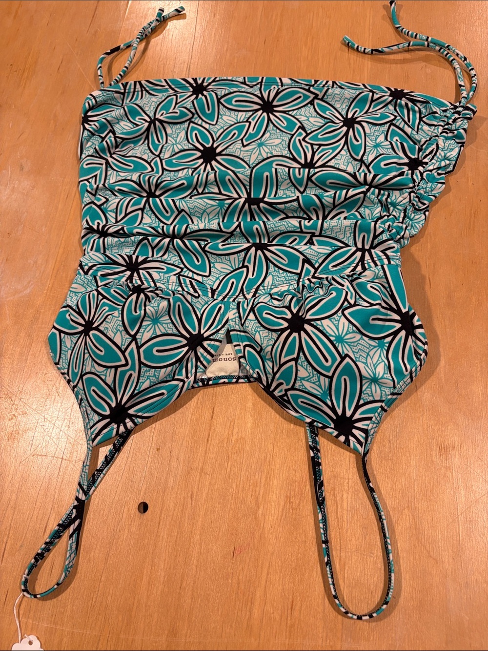 Sonoma Teal Black White Floral One-Piece Swimsuit